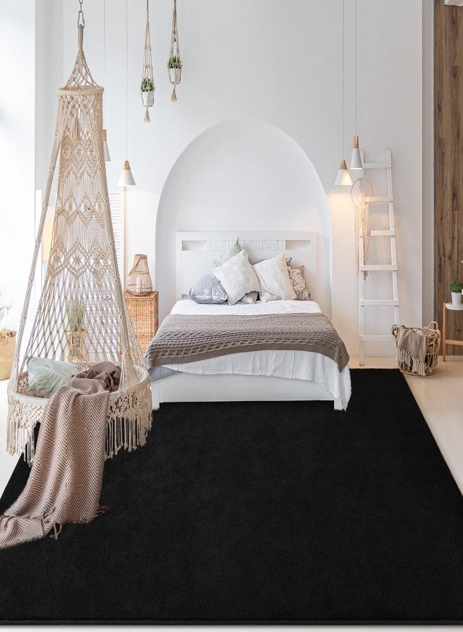 Hutha Large Area Rugs for Bedroom Living Room, 4x6 Black Solid Fluffy Super Soft Memory-Foam Furry Bedside Carpets, Modern Indoor Floor Rug Aesthetic Minimalist Rug for Kids Girls Boys Home Decor - Image 3